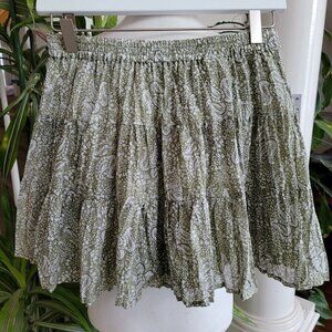 MICHAEL Michael Kors Petite Mini Skirt Paisley Tiered Ruffled Army Green XS (2)